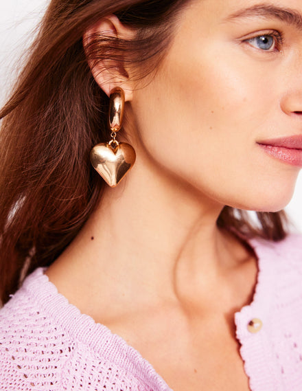 Chunky Heart Hoop Earrings-Gold