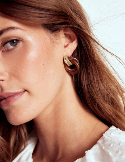 Double Twist Earrings-Brown Tort