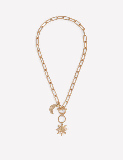 Hammered Motif Necklace-Gold-1