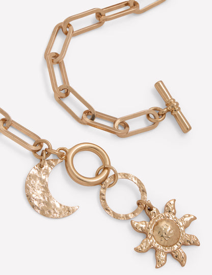 Hammered Motif Necklace-Gold-3