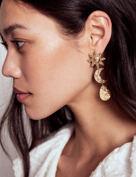 Hammered Motif Earrings-Gold