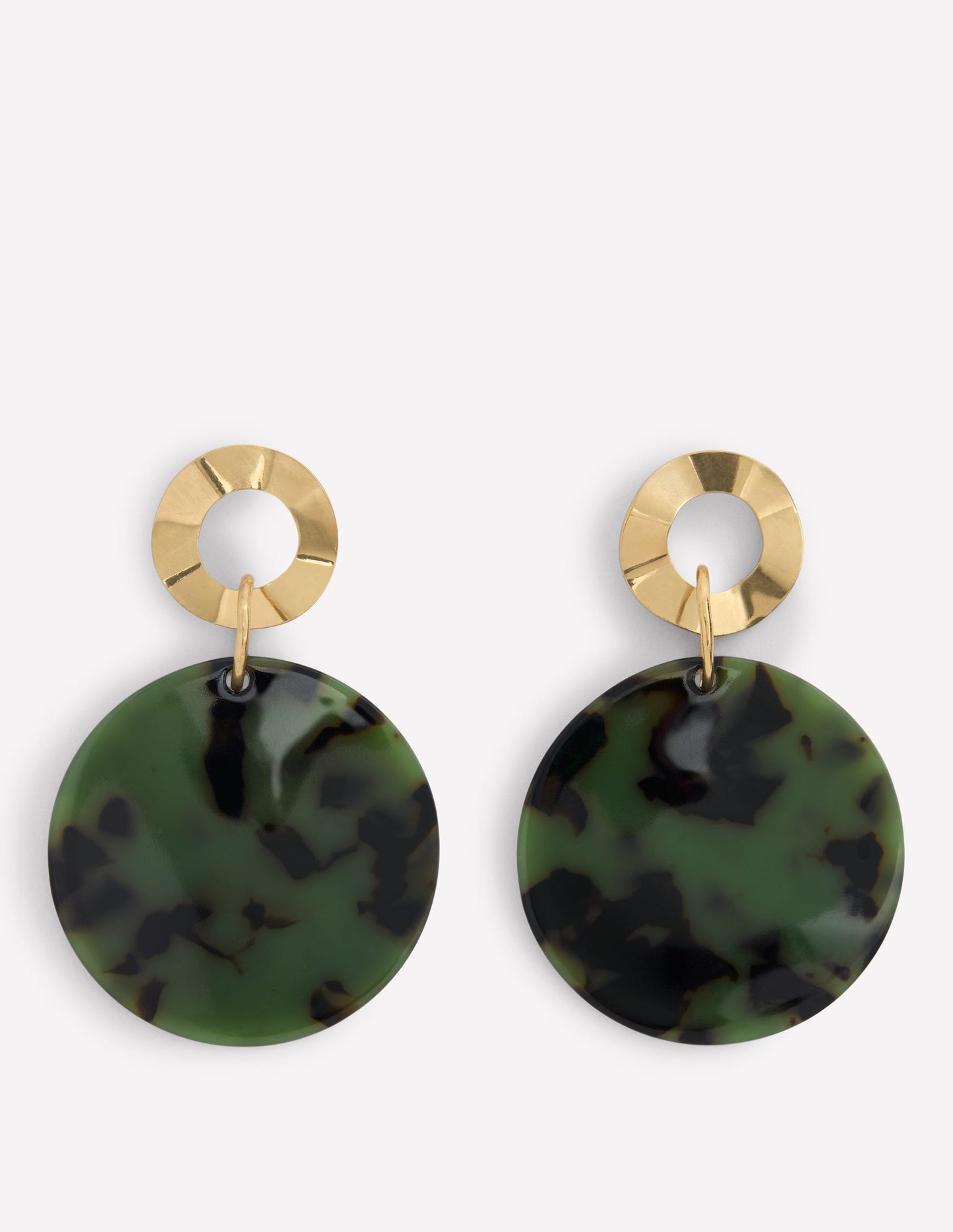 Resin Disc Earrings-Olive Green
