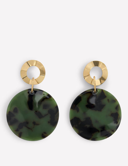 Resin Disc Earrings-Olive Green-1