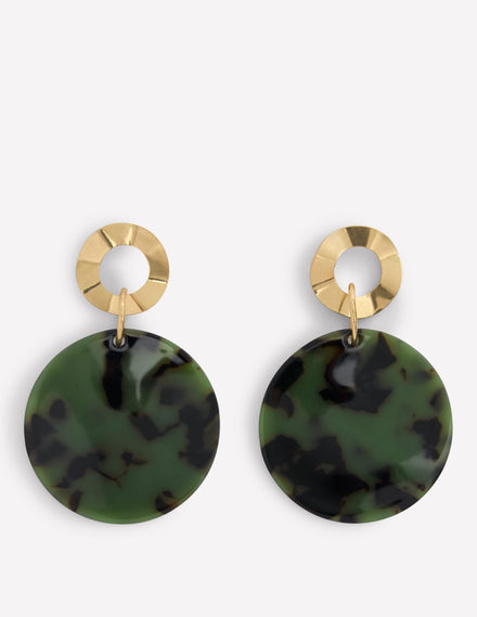 Resin Disc Earrings-Olive Green
