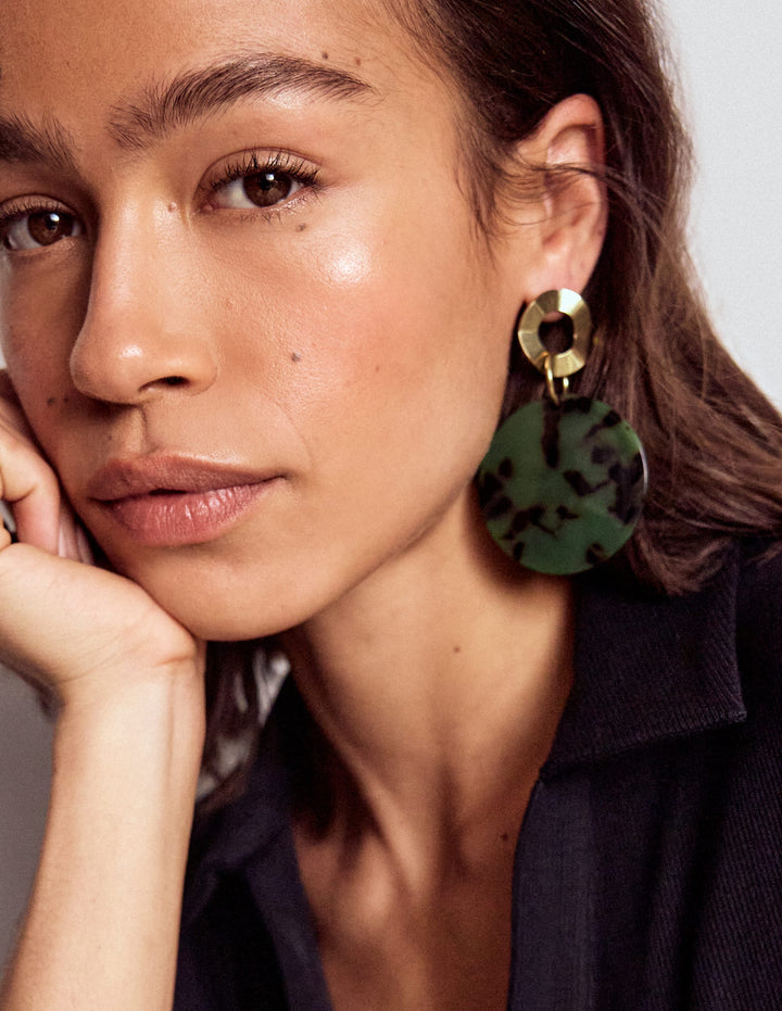 Resin Disc Earrings-Olive Green
