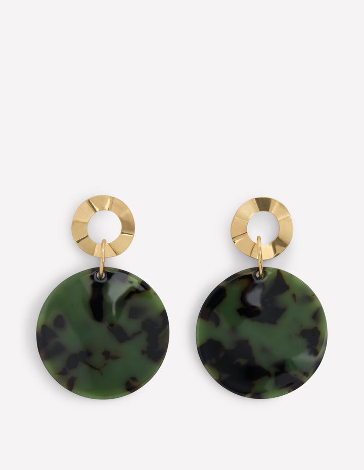 Resin Disc Earrings-Olive Green