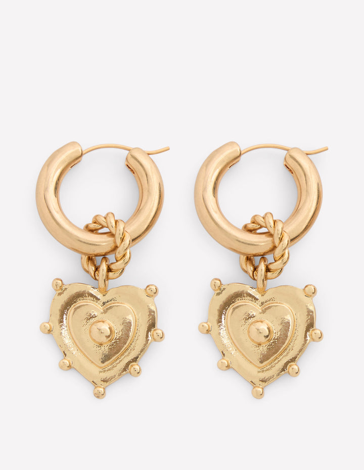 Heart Charm Earrings-Gold Colour