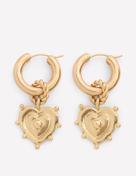 Heart Charm Earrings-Gold