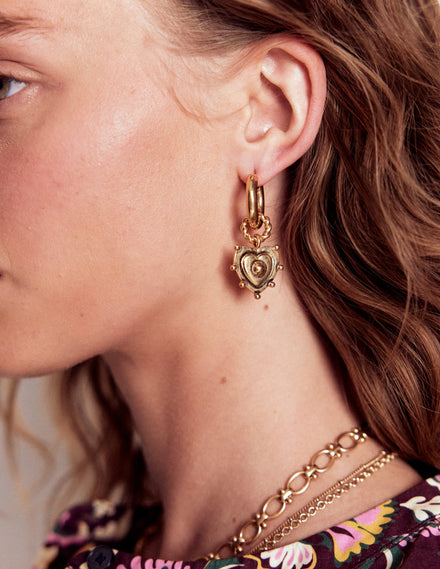 Heart Charm Earrings-Gold