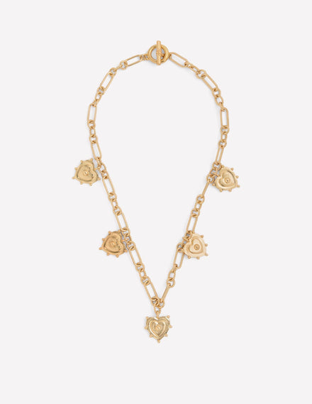 Multi-Heart Charm Necklace-Gold