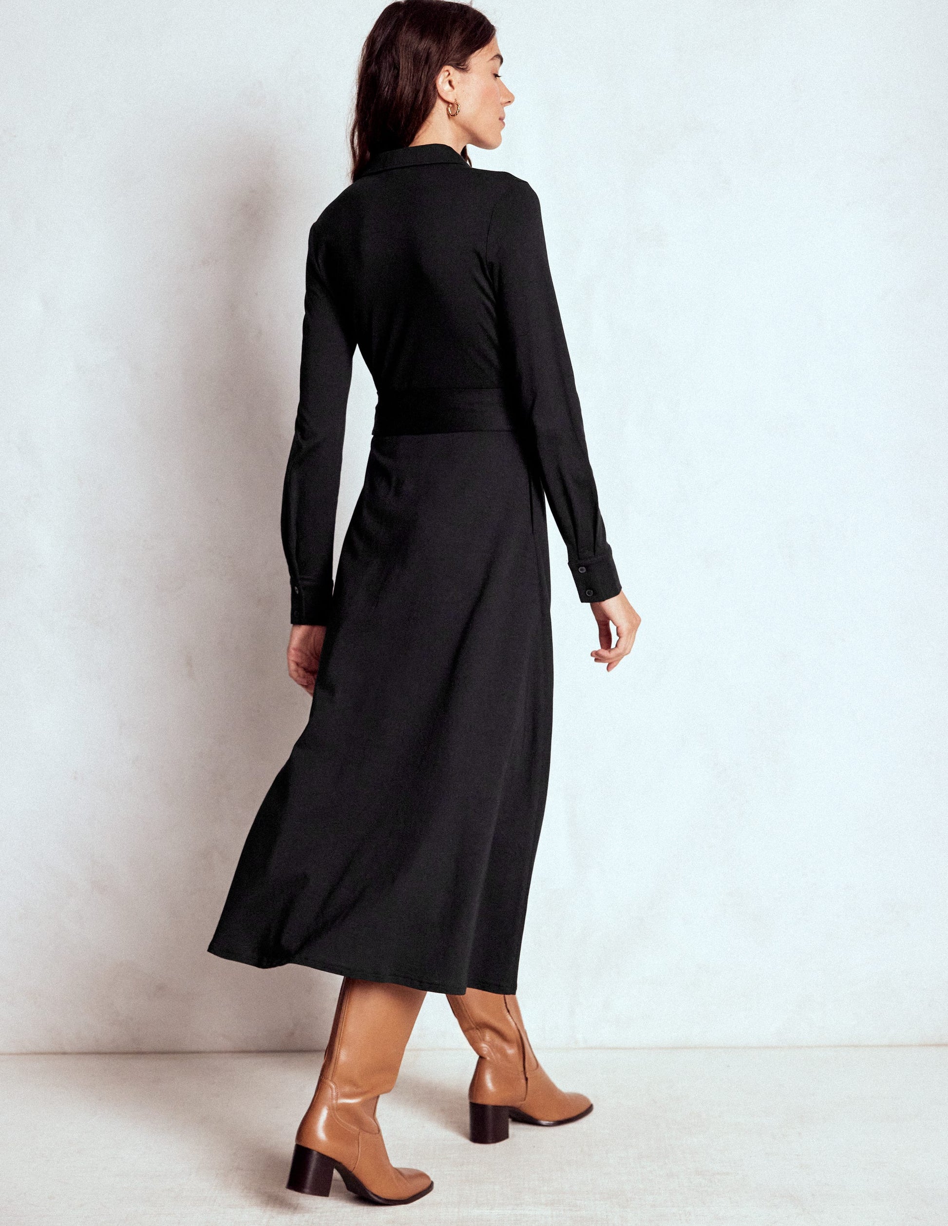 Marcia Jersey Shirt Dress-Black-3