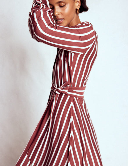 Marcia Jersey Shirt Dress-Chestnut and Ivory Stripe