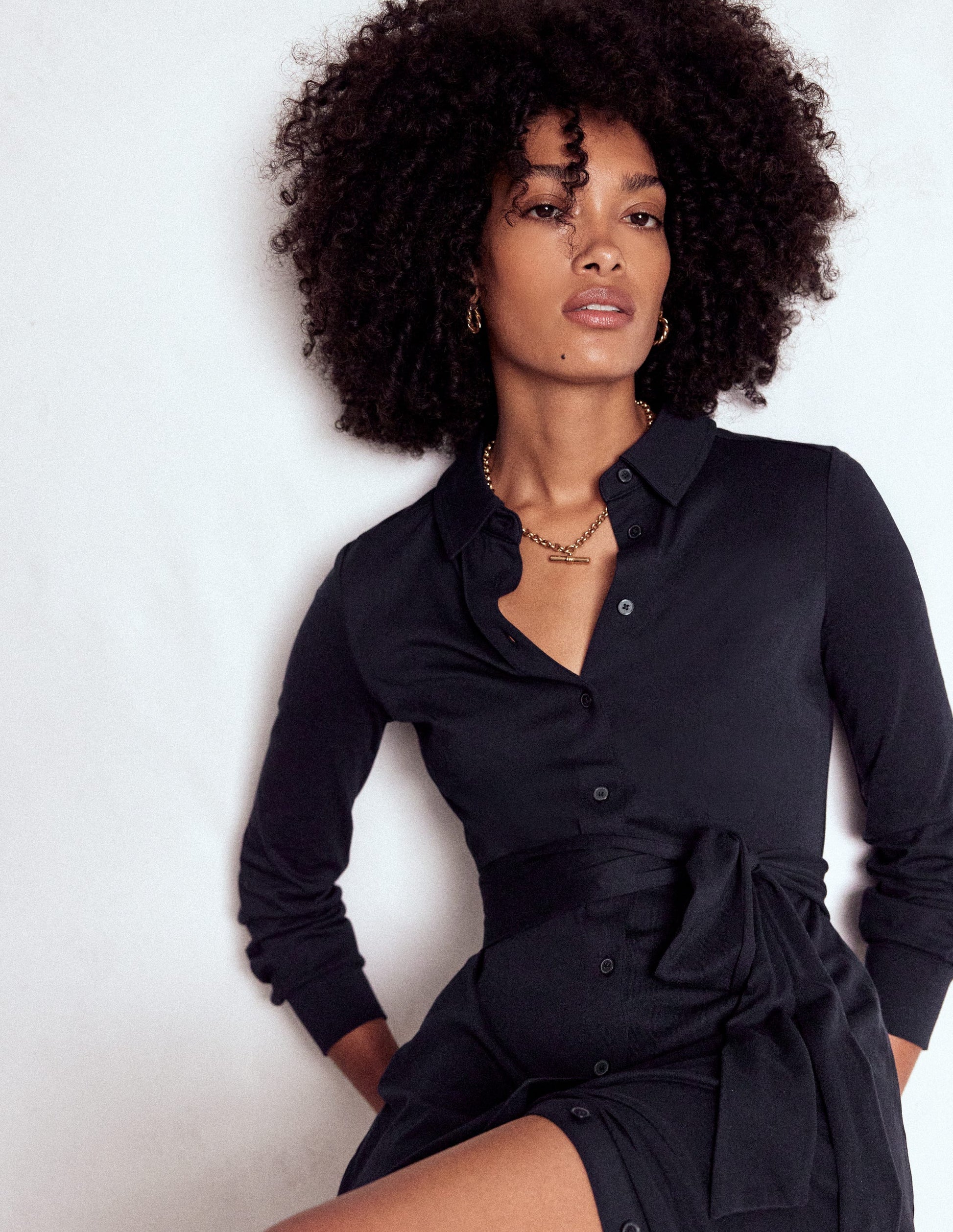 Marcia Jersey Shirt Dress-Navy-1