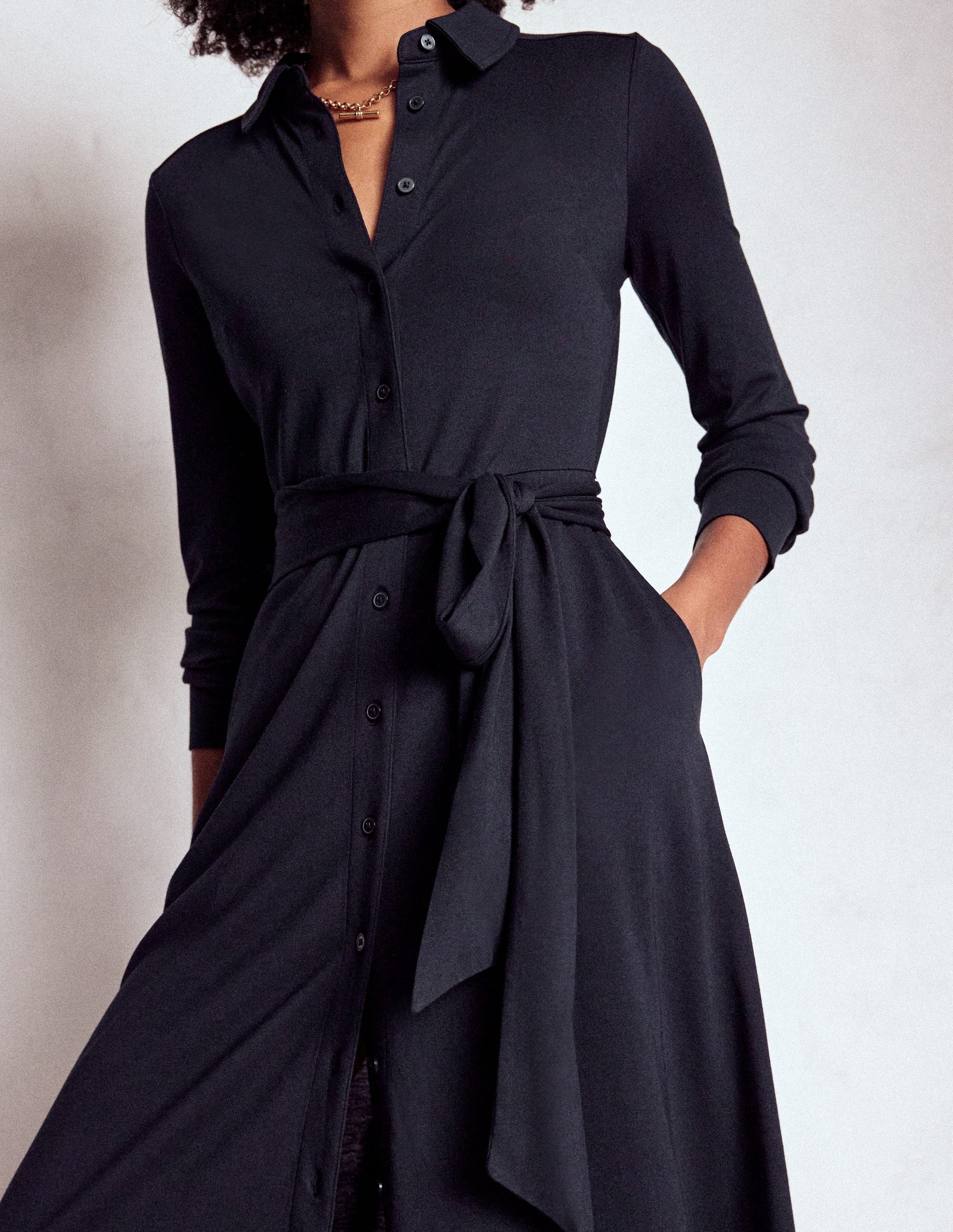 Marcia Jersey Shirt Dress-Navy-2