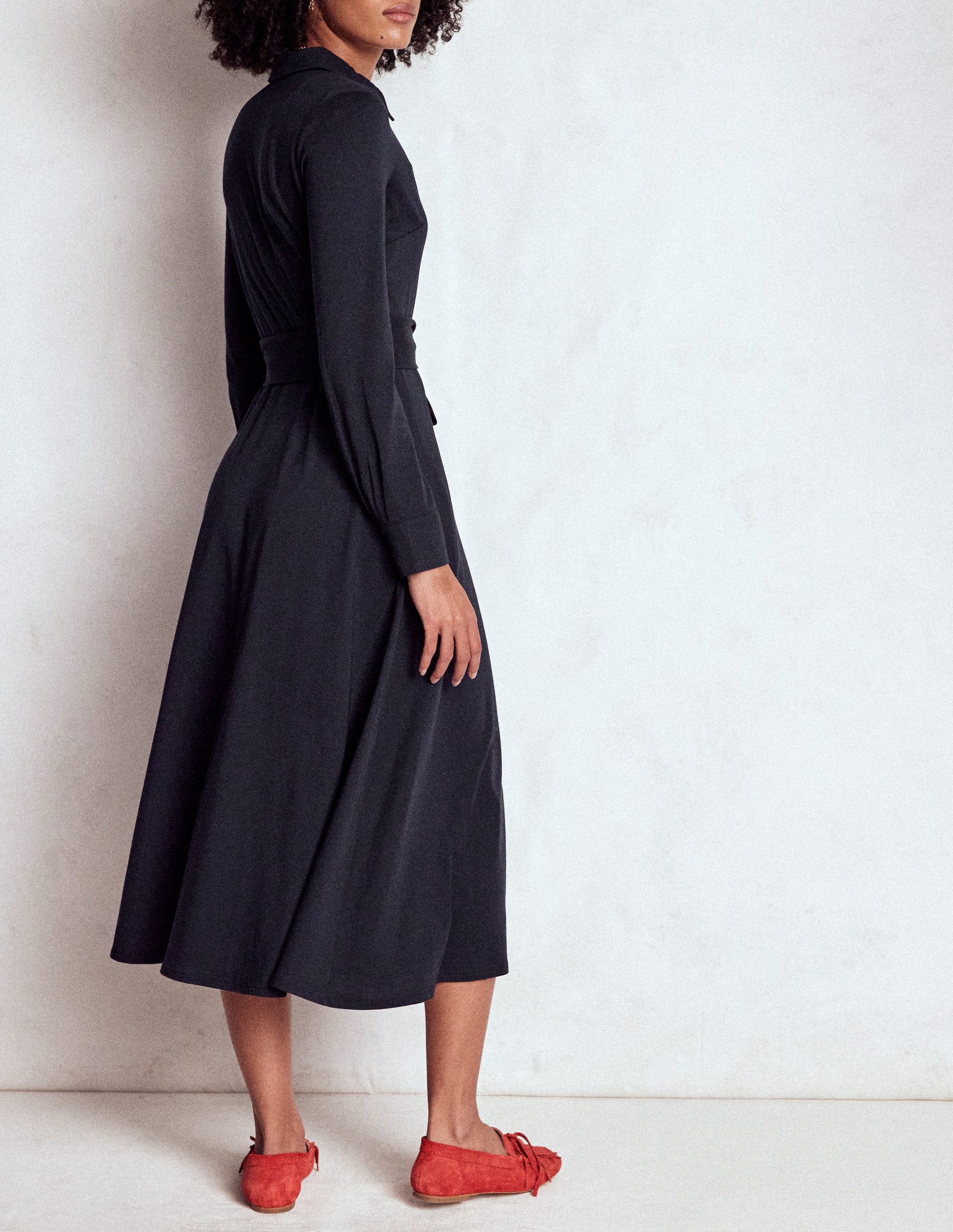 Marcia Jersey Shirt Dress-Navy-3
