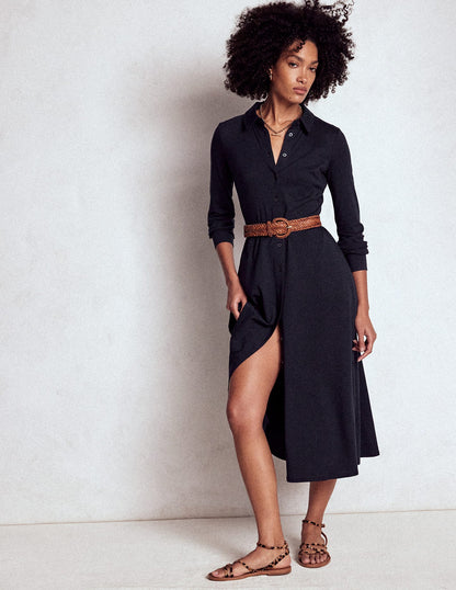 Marcia Jersey Shirt Dress-Navy-5