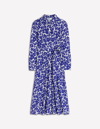 Marcia Jersey Shirt Dress-Bright Blue, Leafy Grove-6