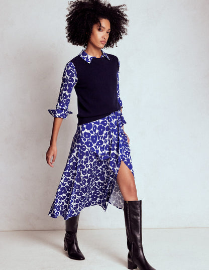 Marcia Jersey Shirt Dress-Bright Blue, Leafy Grove-5