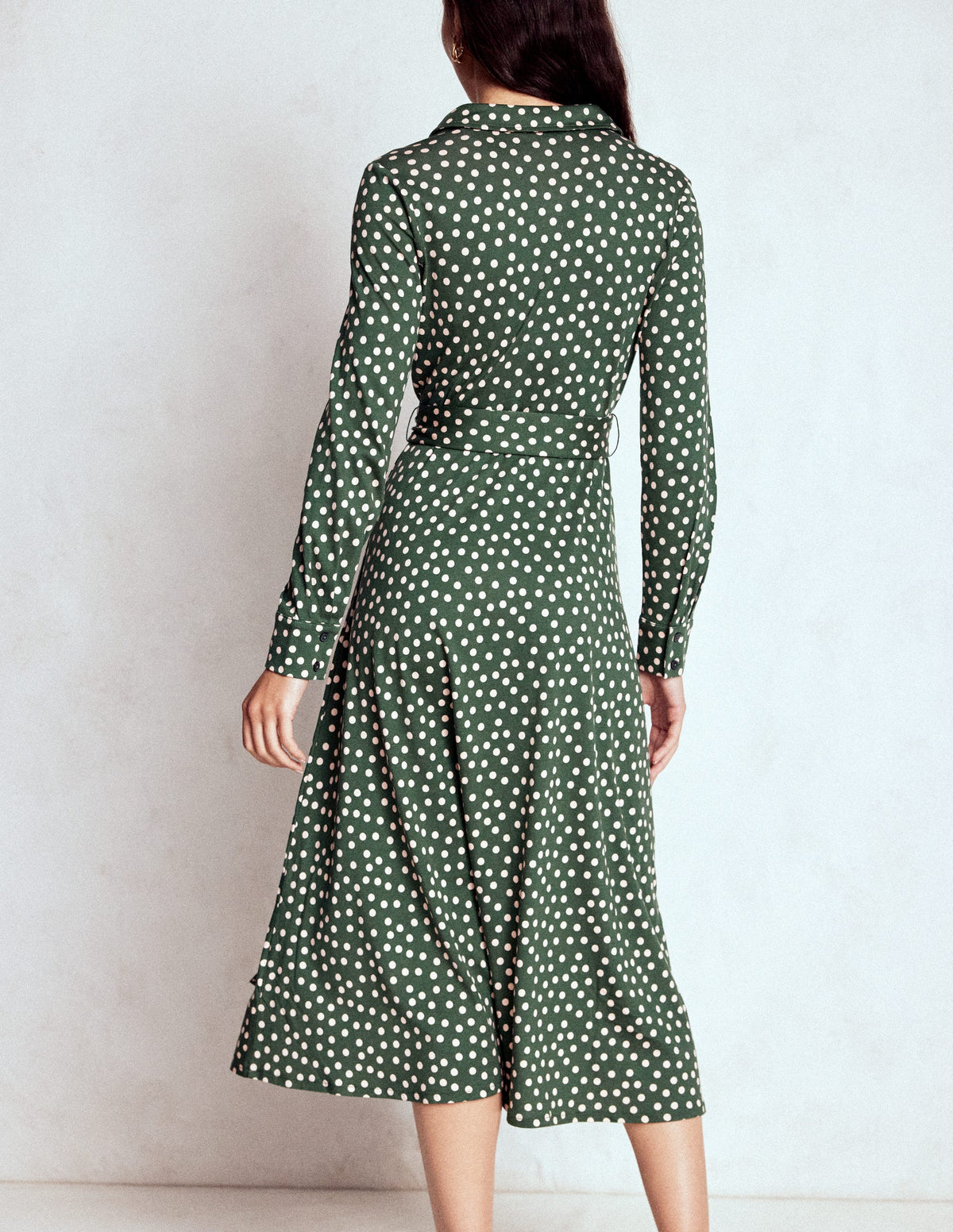Marcia Jersey Shirt Dress-Hunter Green, Painted Dot - Image 3