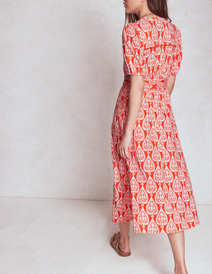 Sofia Trim Jersey Midi Dress-Firecracker Red, Ornate Geo-4
