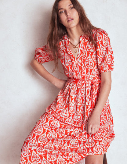 Sofia Trim Jersey Midi Dress-Firecracker Red, Ornate Geo-5