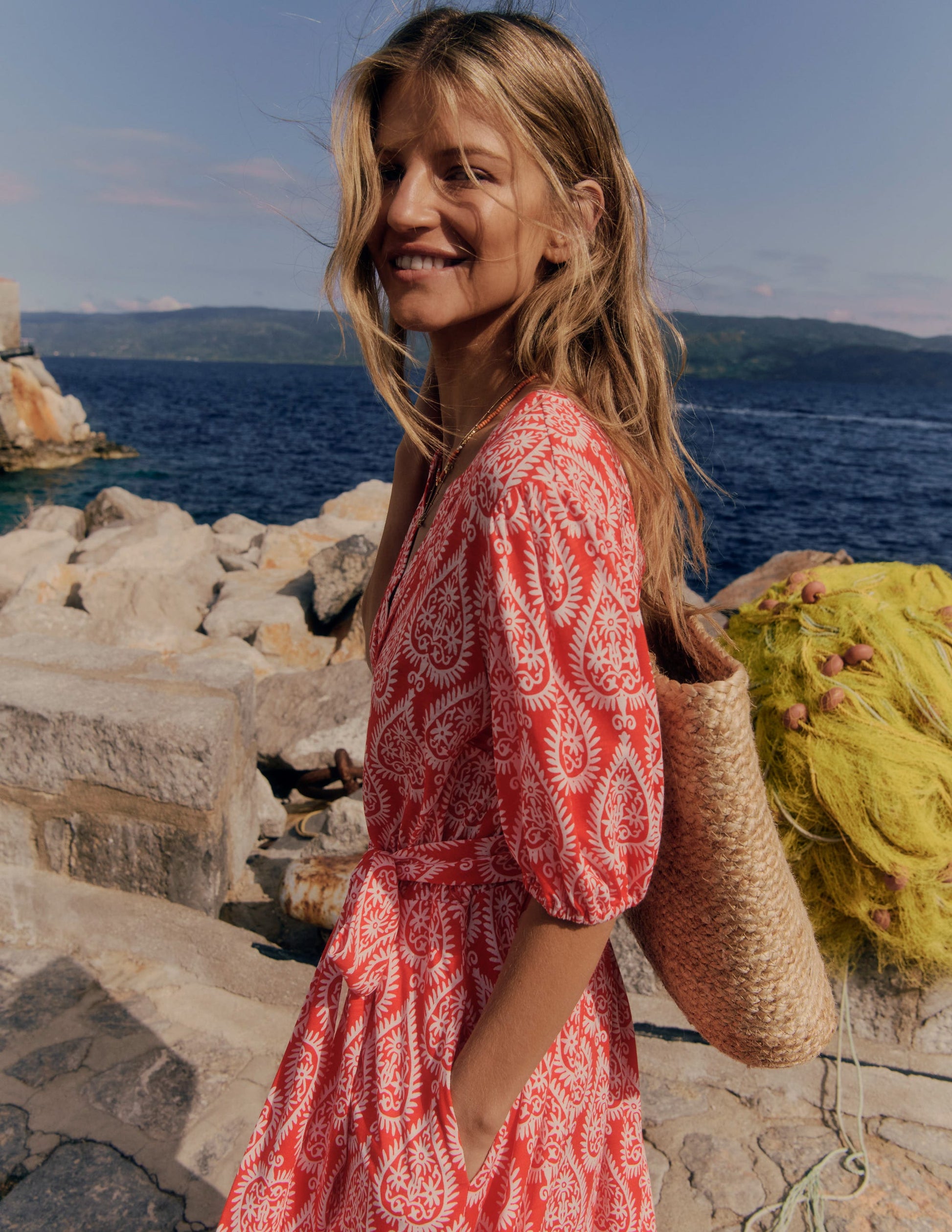 Sofia Trim Jersey Midi Dress-Firecracker Red, Ornate Geo | Boden Global Sofia Trim Jersey Midi Dress-Firecracker Red, Ornate Geo | Boden Global