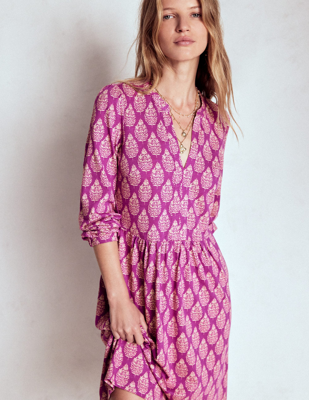 Naomi Relaxed Jersey Dress-Purple, Wildflower Bouquet - Image 4