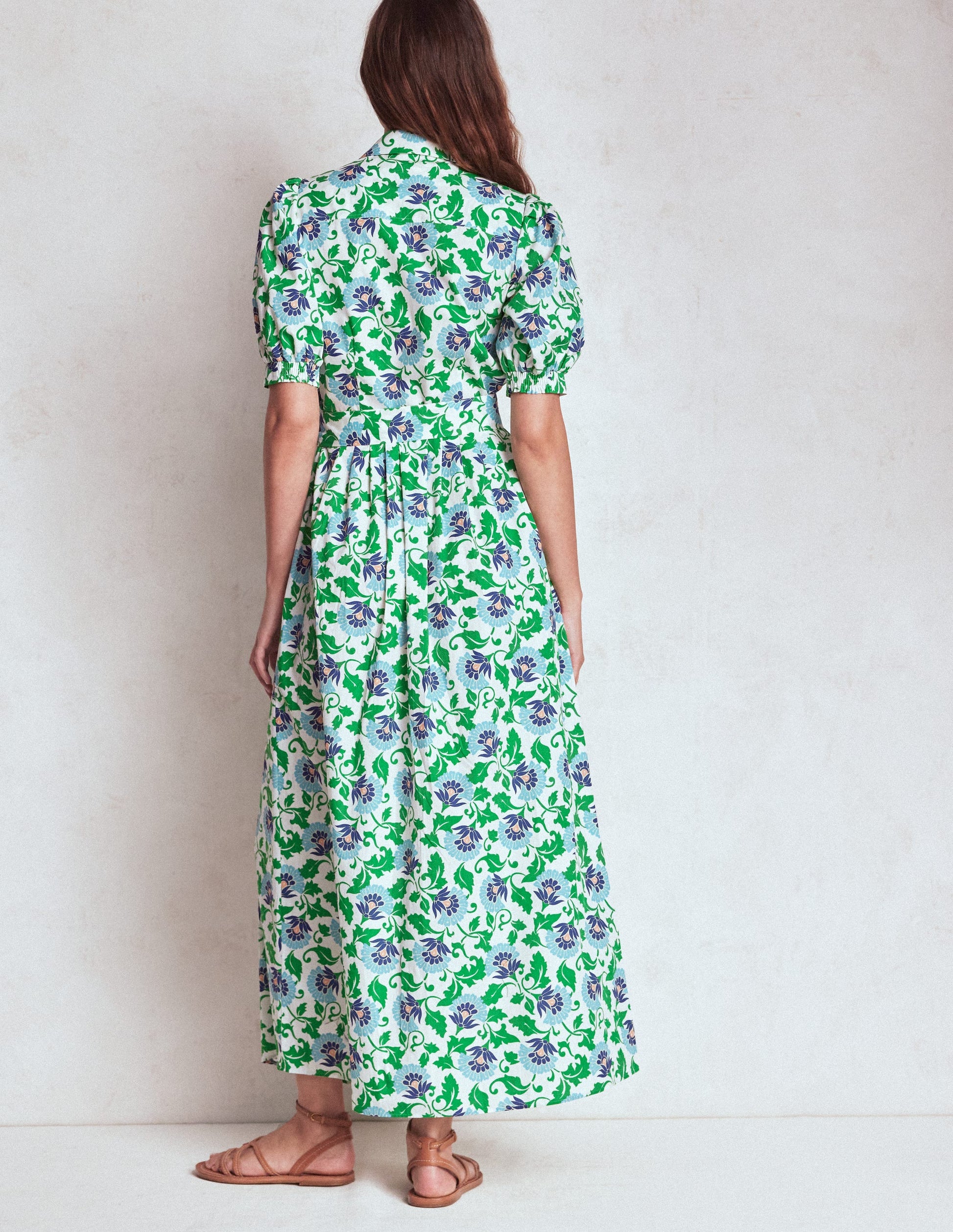 Alexa Maxi Shirt Dress-Rich Emerald, Ornate Vine-4