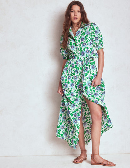 Alexa Maxi Shirt Dress-Rich Emerald, Ornate Vine-5