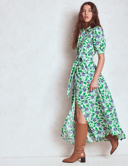 Alexa Maxi Shirt Dress-Rich Emerald, Ornate Vine-6