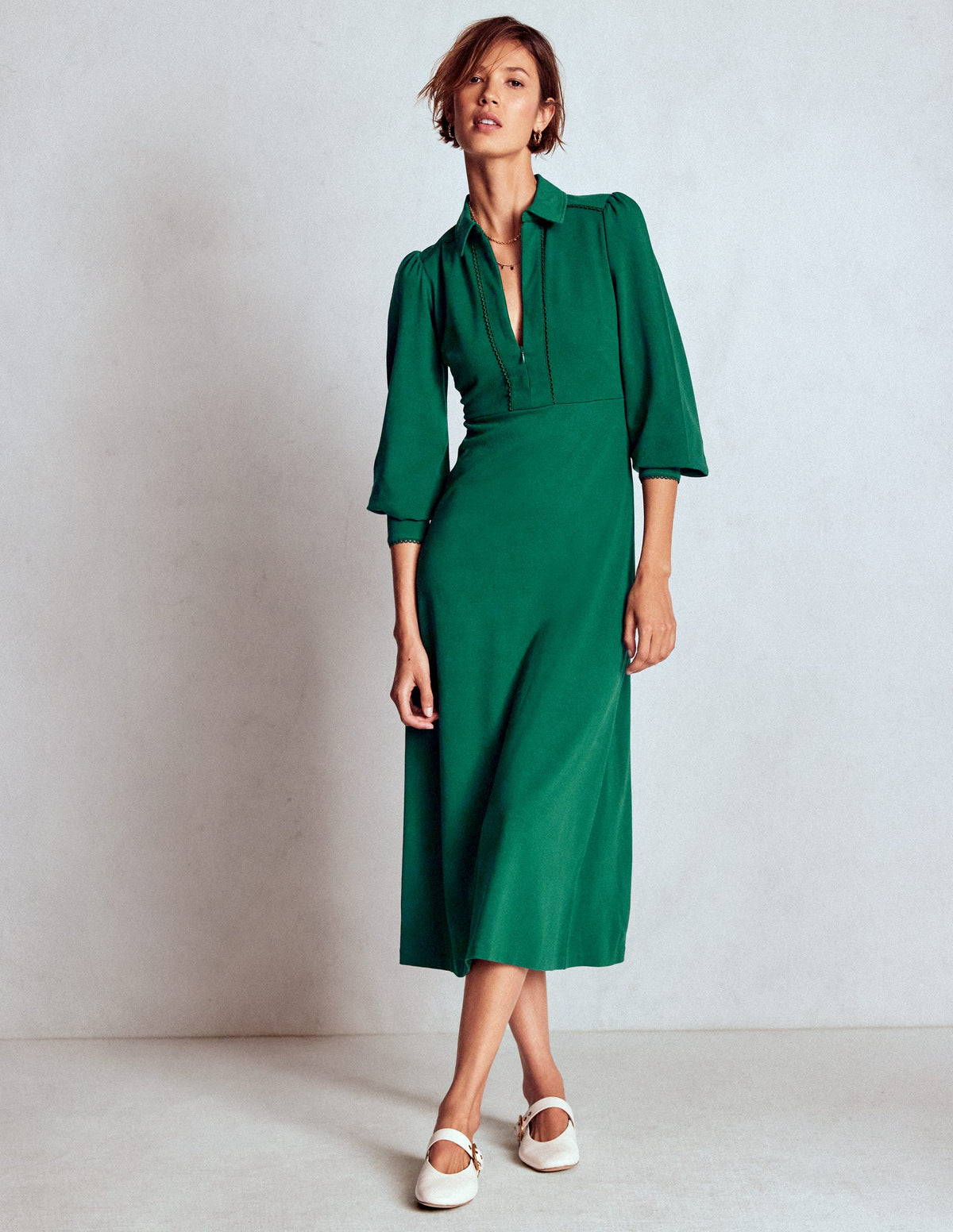 Pip Zip-Up Ponte Midi Dress-Emerald Night - Image 1