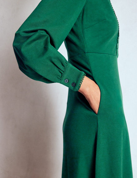 Pip Zip-Up Ponte Midi Dress-Emerald Night
