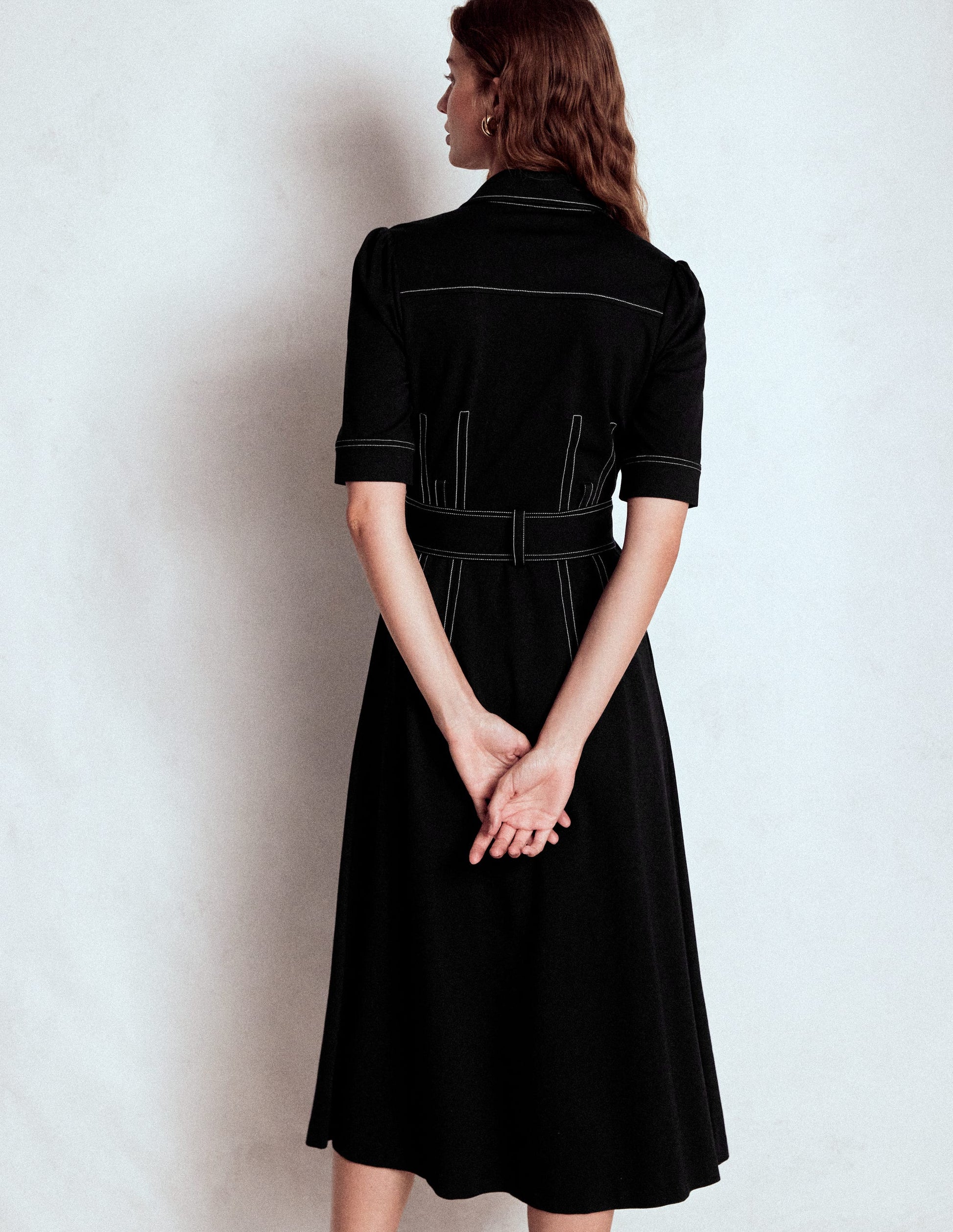 Anita Ponte Shirt Dress-Black-3