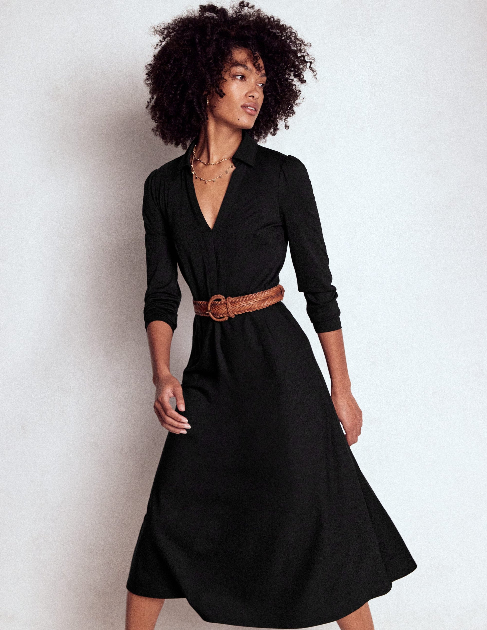 Imogen Collared Jersey Dress-Black-1
