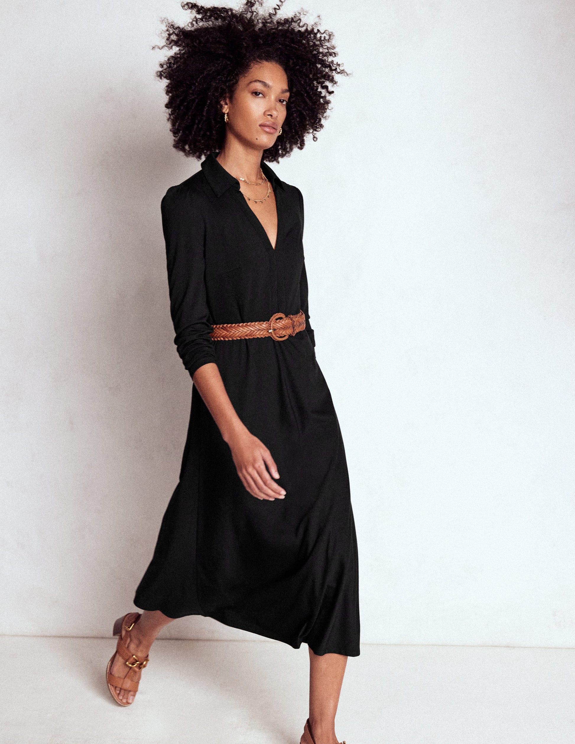 Imogen Collared Jersey Dress-Black-4