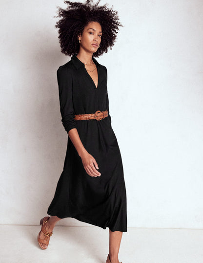 Imogen Collared Jersey Dress-Black-4
