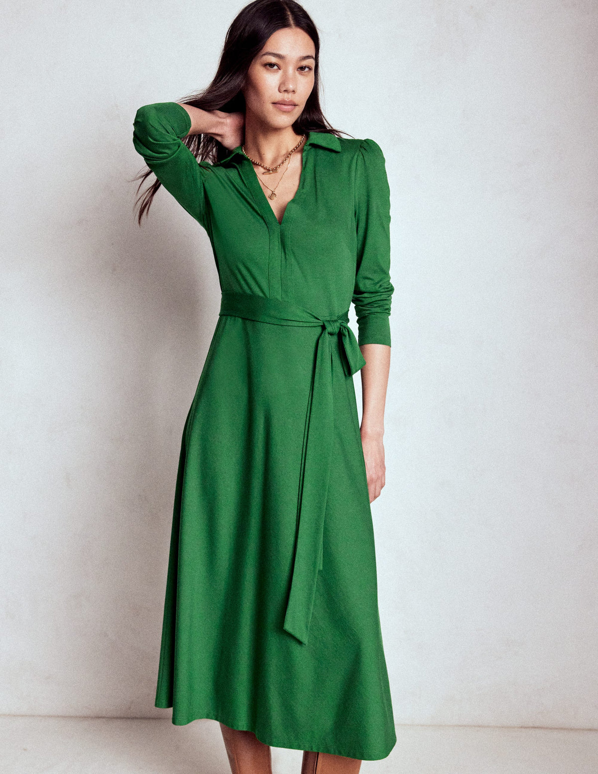 Imogen Collared Jersey Dress-Pine Green - Image 1