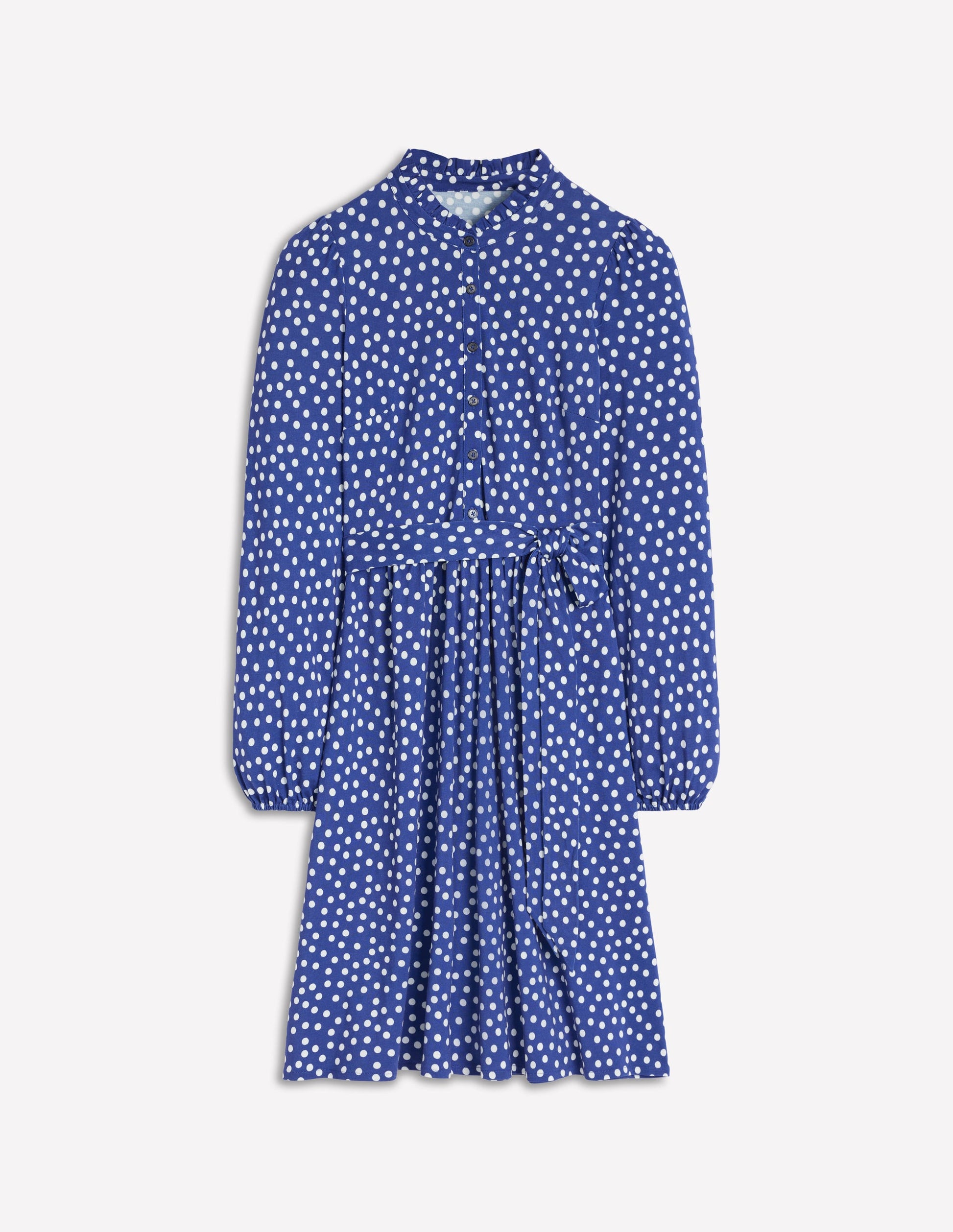 Willow Ruffle Neck Shirt Dress-Bright Blue, Dot-5