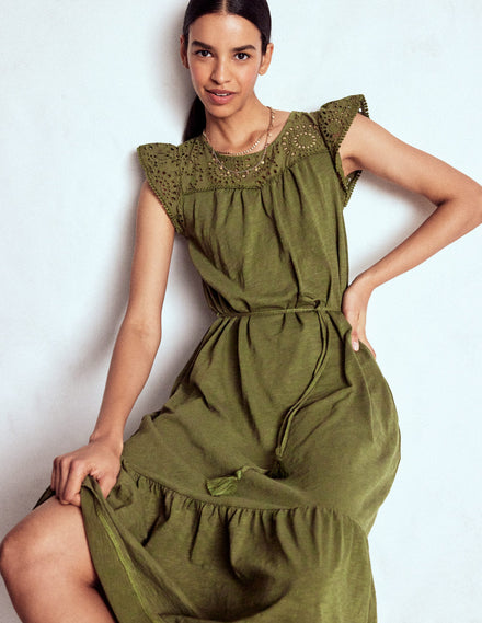 Juliet Broderie Midi Dress-Woodland Green