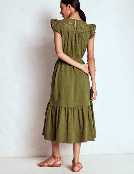 Juliet Broderie Midi Dress-Woodland Green