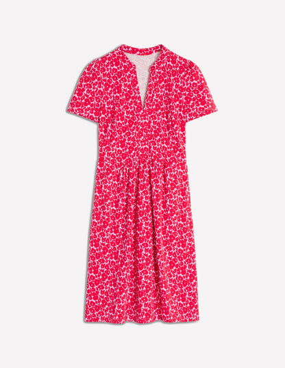 Naomi Short Sleeve Dress-Jewel Red, Leafy Grove-5