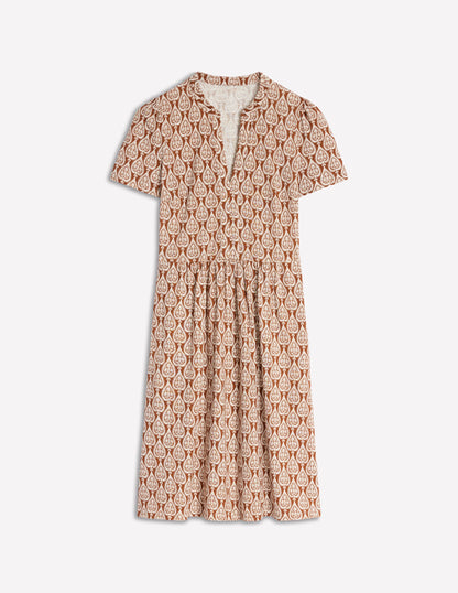Naomi Short Sleeve Dress-Cognac, Ornate Geo-5