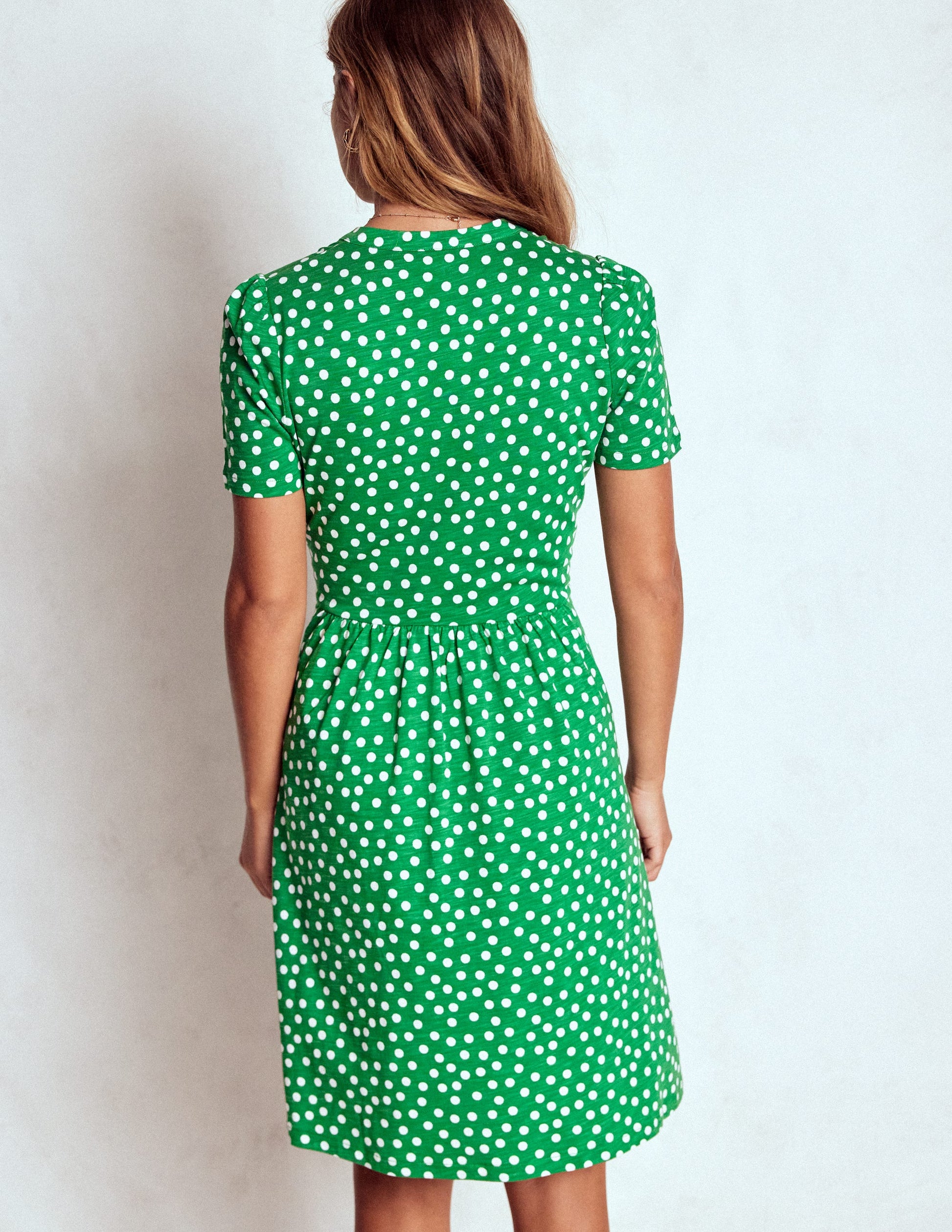 Naomi Short Sleeve Dress-Highland Green, Painted Dot-3