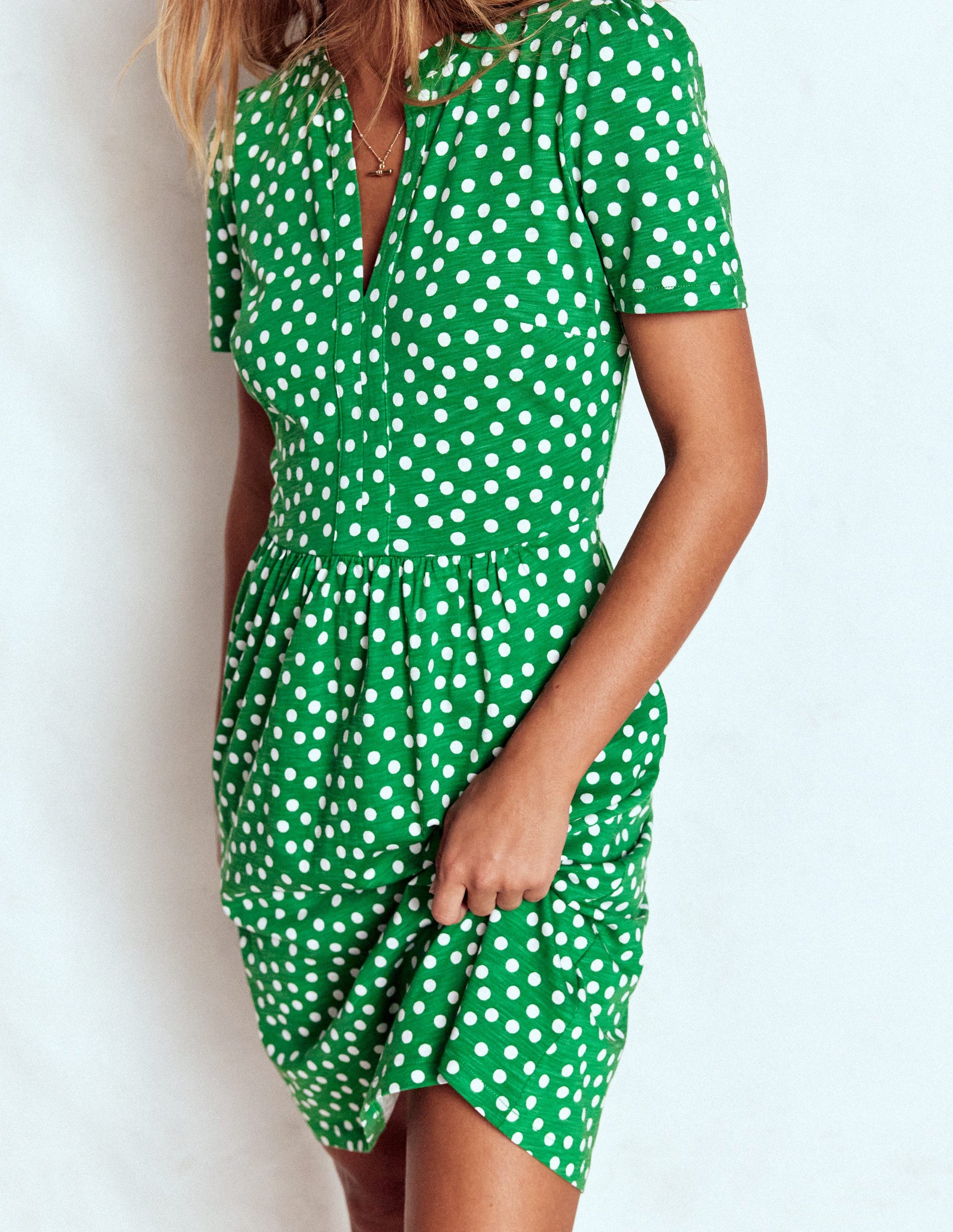 Naomi Short Sleeve Dress-Highland Green, Painted Dot-4