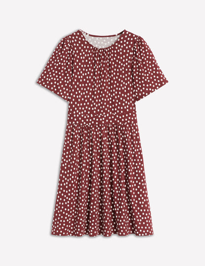 Louisa Short Jersey Dress-Chestnut, Painted Dot-5