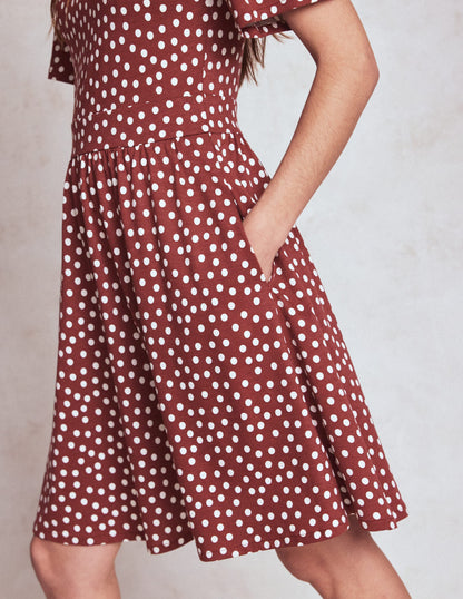 Louisa Short Jersey Dress-Chestnut, Painted Dot-2