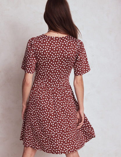 Louisa Short Jersey Dress-Chestnut, Painted Dot-3