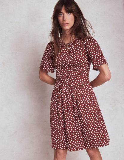 Louisa Short Jersey Dress-Chestnut, Painted Dot-4