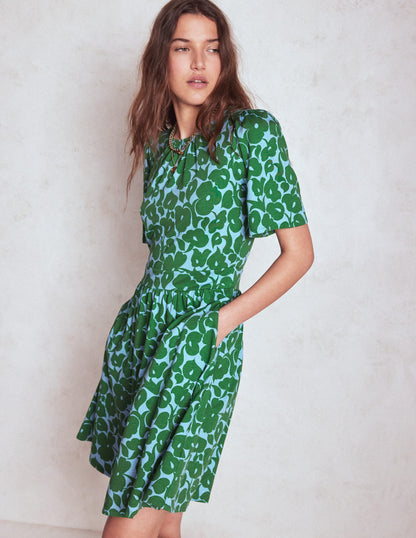 Louisa Short Jersey Dress-Highland Green, Leafy Grove-4