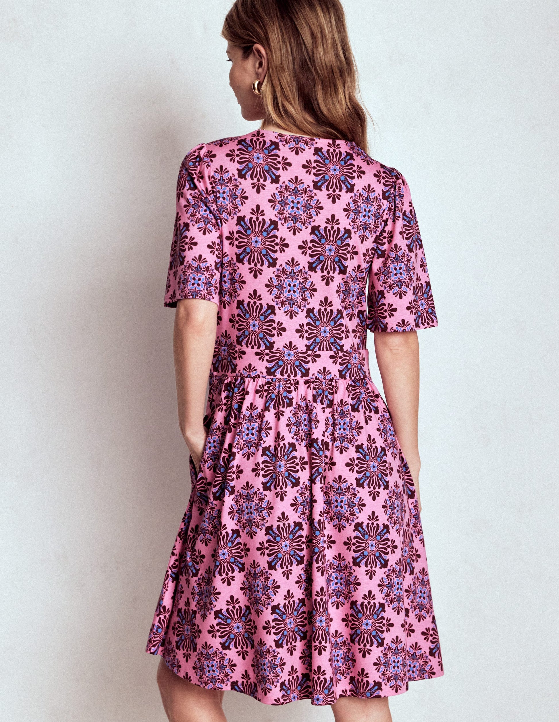 Louisa Short Jersey Dress-Pink Lemonade, Bloom Mosaic-3